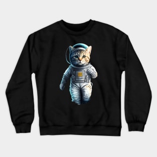 cute cat in the space with astronaut costume Crewneck Sweatshirt